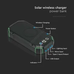 Virtapankki Aurinkokenno Taskulamppu Power Delivery 30000mAh/20W/5V Musta -Talo ja puutarha myymälä virtapankki aurinkokenno taskulamppu power delivery 30000mah 20w 5v musta img vt1222 6 fd 11